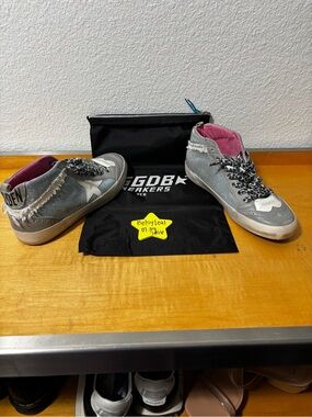 Golden Goose Light Blue and Pink High-Top Sneakers